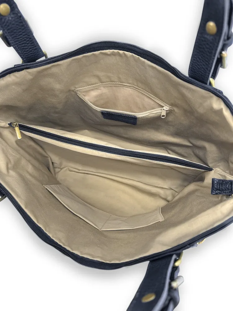 Sac porté épaule en cuir grainé CAMELIA Bleu marine