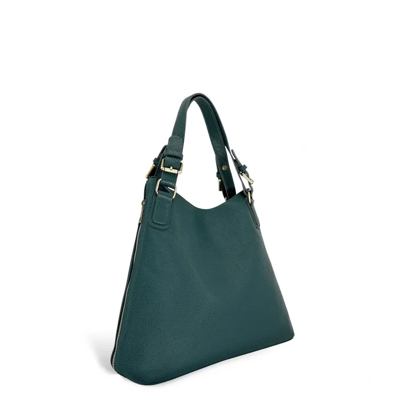 Sac porté épaule en cuir grainé CAMELIA Bleu vert canard