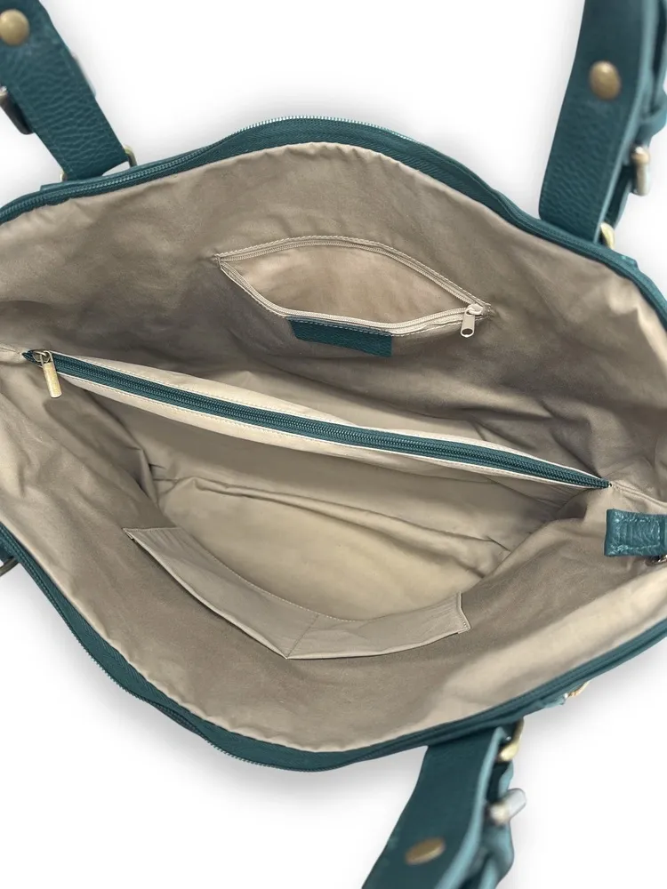 Sac porté épaule en cuir grainé CAMELIA Bleu vert canard
