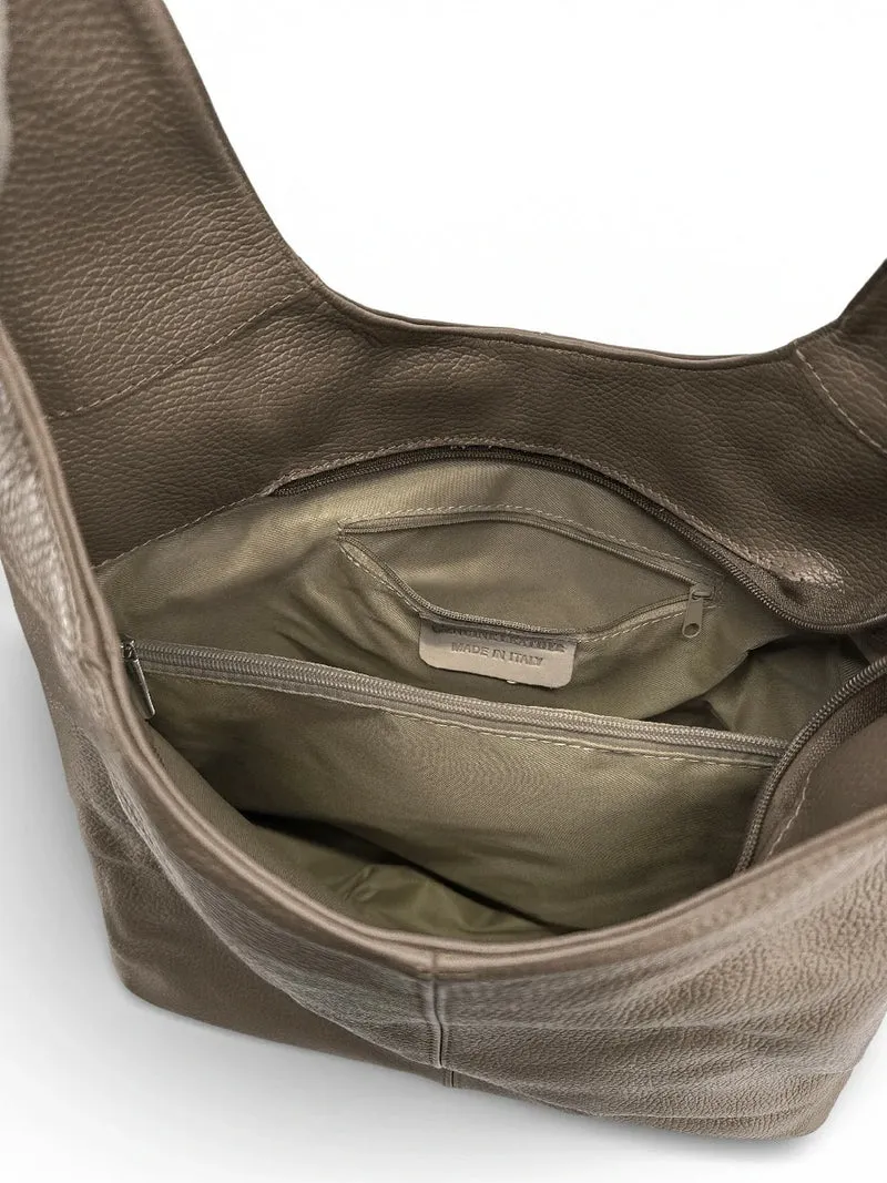 Sac HOBO en cuir grainé ELLEN Taupe foncé