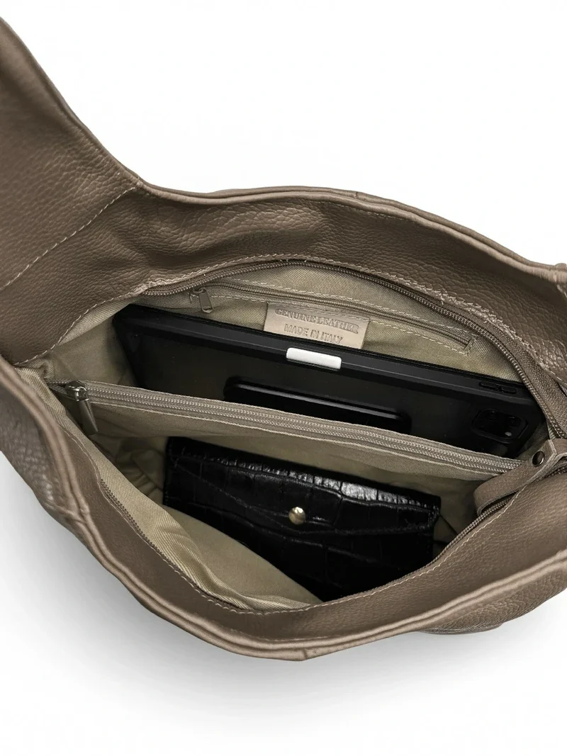 Sac HOBO en cuir grainé ELLEN Taupe foncé