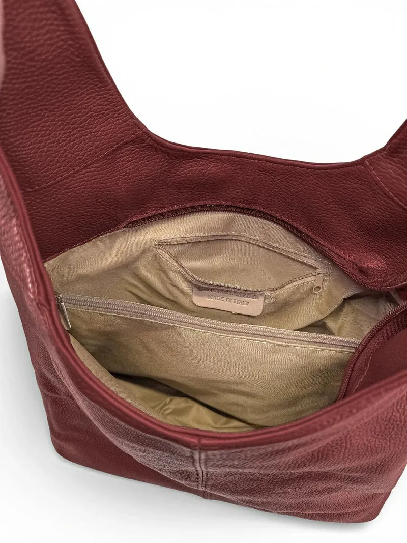 Sac HOBO en cuir grainé ELLEN Bordeaux