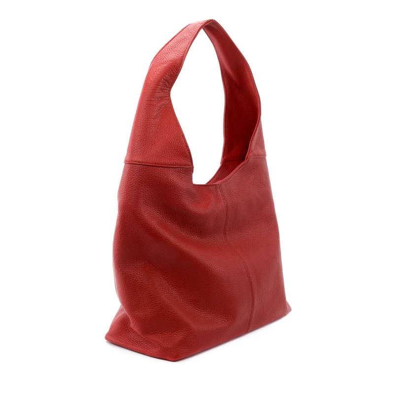 Sac HOBO en cuir grainé ELLEN Rouge garance