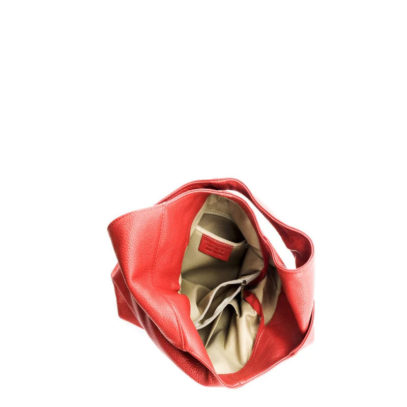Sac HOBO en cuir grainé ELLEN Rouge garance