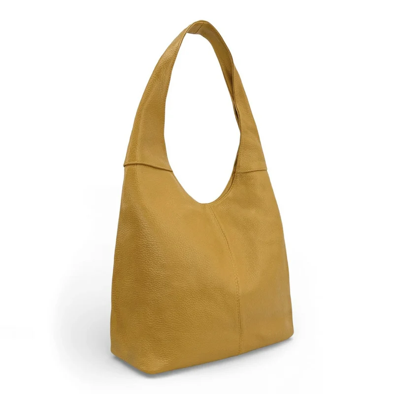 Sac HOBO en cuir grainé ELLEN Jaune Moutarde