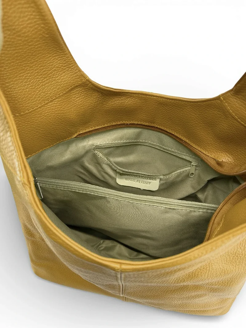 Sac HOBO en cuir grainé ELLEN Jaune Moutarde