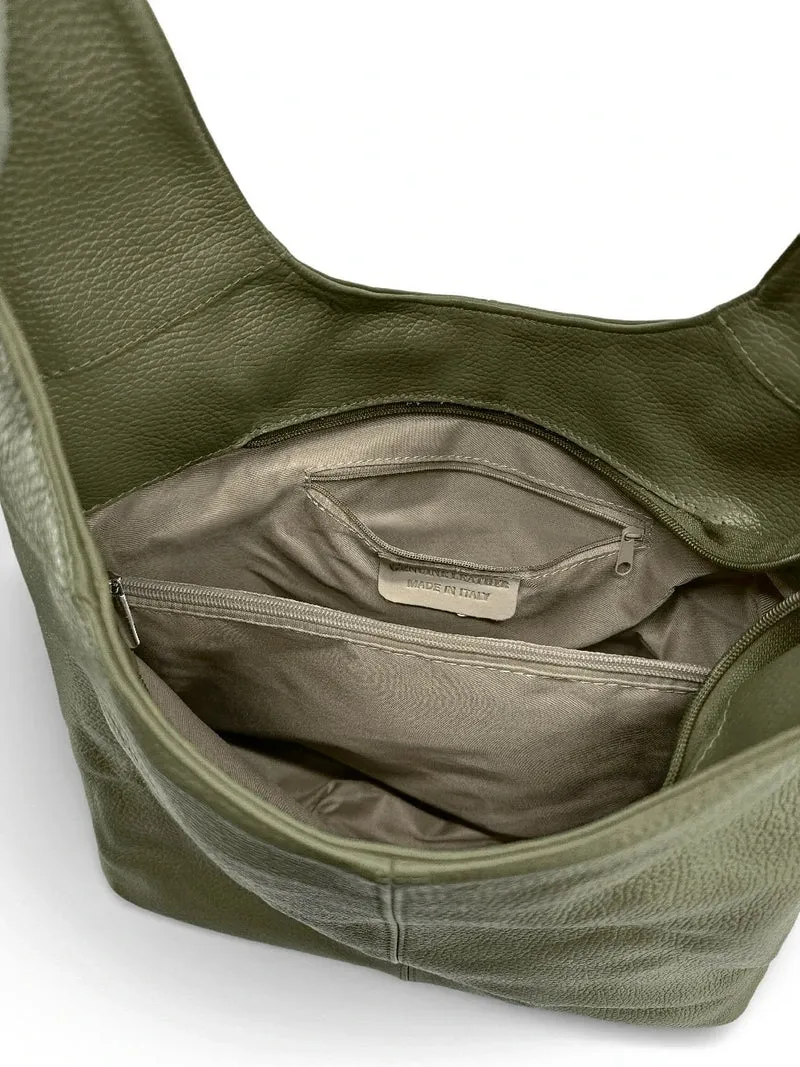 Sac HOBO en cuir grainé ELLEN Kaki