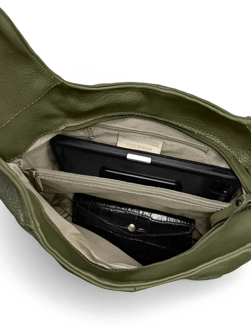 Sac HOBO en cuir grainé ELLEN Kaki