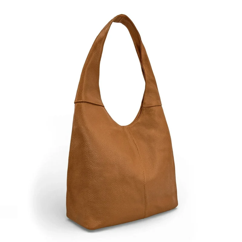 Sac HOBO en cuir grainé ELLEN Camel