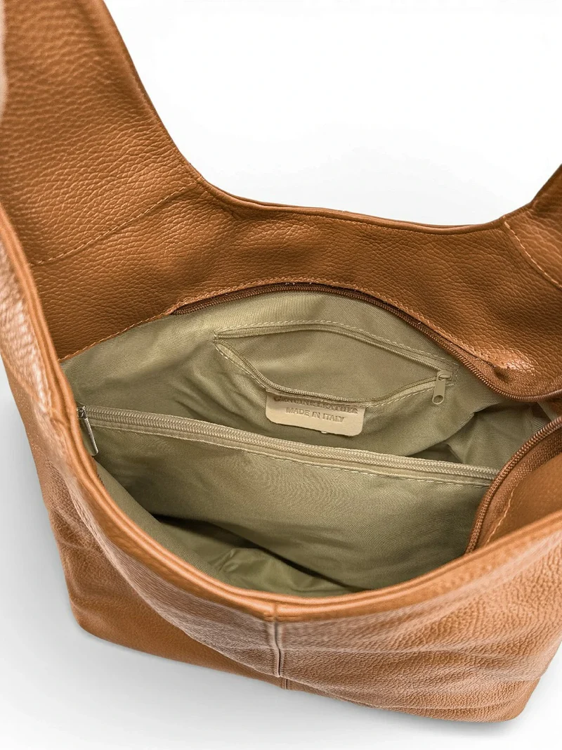 Sac HOBO en cuir grainé ELLEN Camel