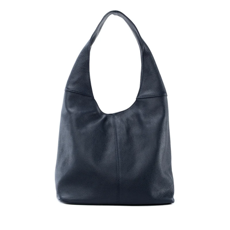 Sac HOBO en cuir grainé ELLEN Bleu marine