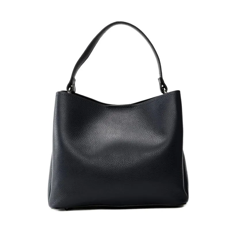 Sac à main en cuir grainé PRAGUE Bleu marine