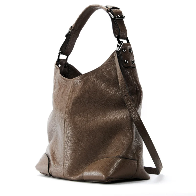 Sac à main cabas en cuir grainé NIKEE Taupe foncé