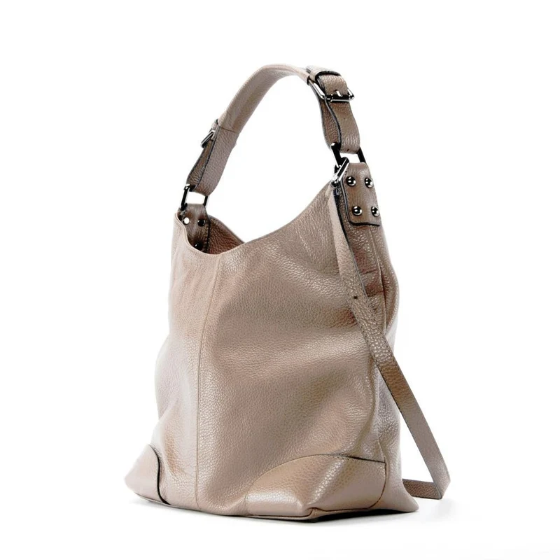 Sac à main cabas en cuir grainé NIKEE Taupe clair