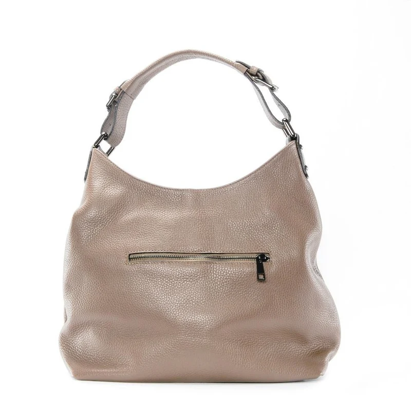 Sac à main cabas en cuir grainé NIKEE Taupe clair