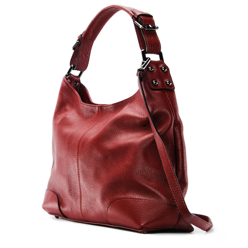 Sac à main cabas en cuir grainé NIKEE Rouge foncé