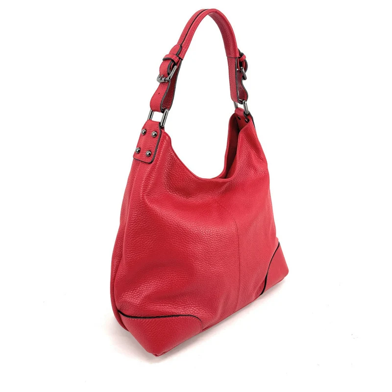 Sac à main cabas en cuir grainé NIKEE Rouge garance