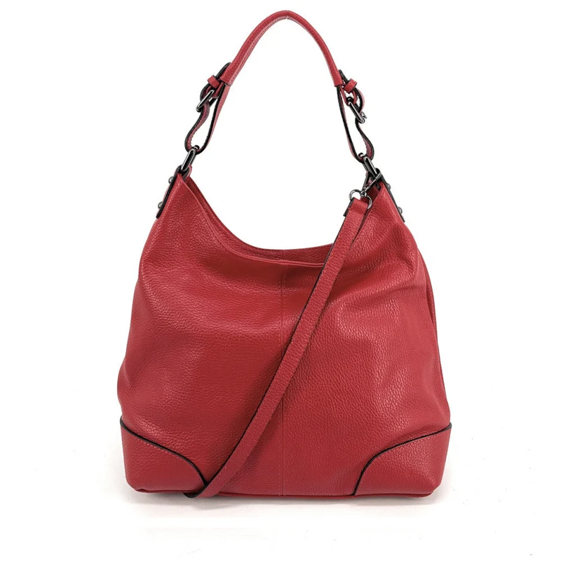 Sac à main cabas en cuir grainé NIKEE Rouge garance