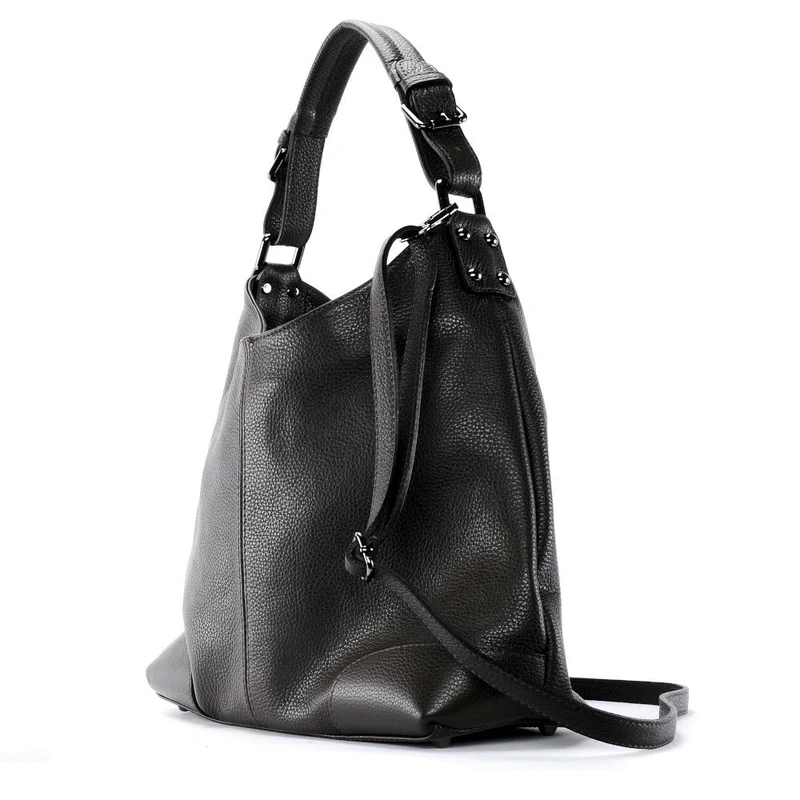Sac à main cabas en cuir grainé NIKEE Chocolat
