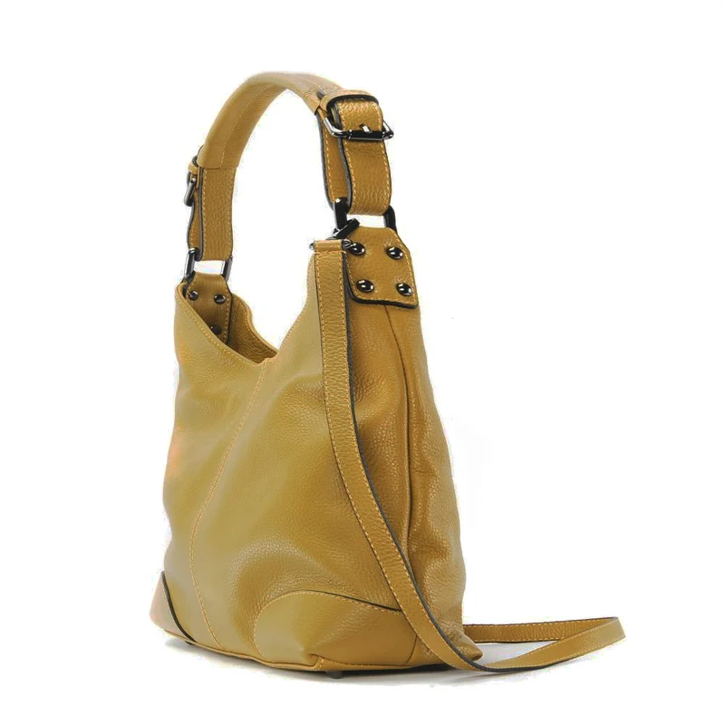 Sac à main cabas en cuir grainé NIKEE Jaune Moutarde