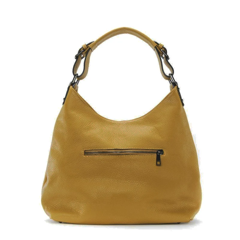 Sac à main cabas en cuir grainé NIKEE Jaune Moutarde