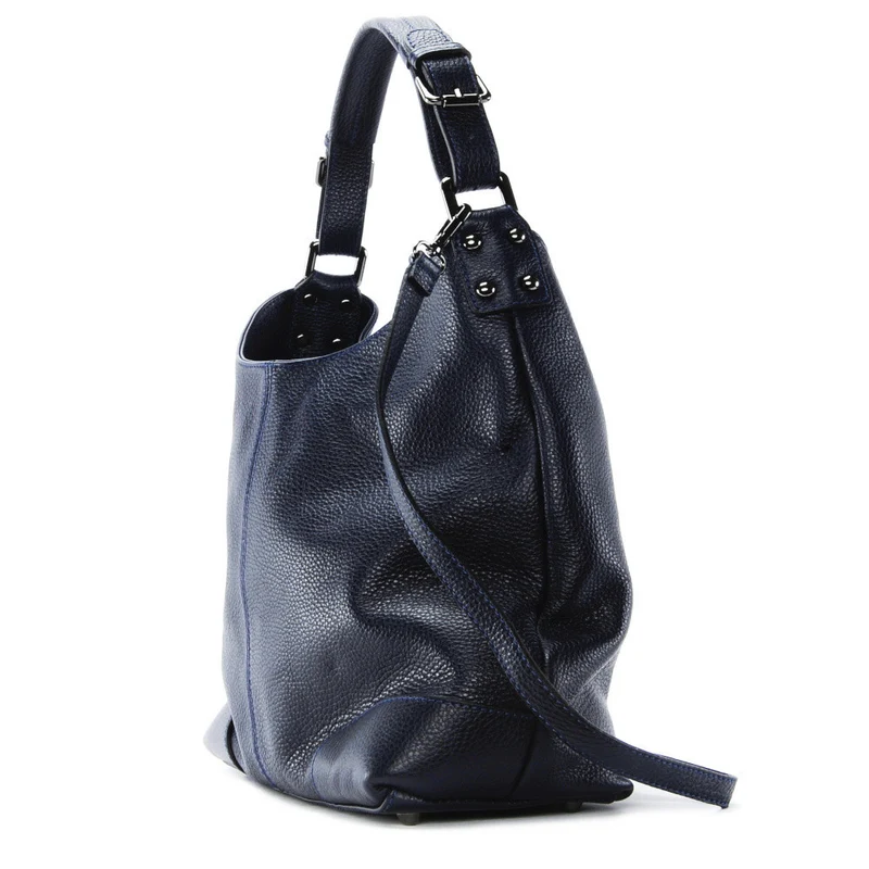 Sac à main cabas en cuir grainé NIKEE Bleu marine