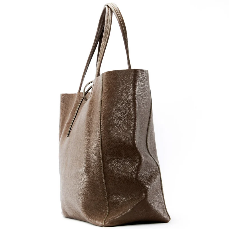 Sac cabas en cuir grainé NICE Taupe foncé