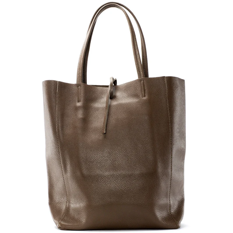 Sac cabas en cuir grainé NICE Taupe foncé