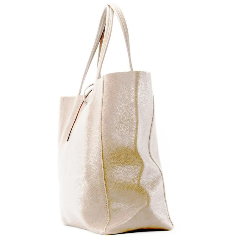 Sac cabas en cuir grainé NICE Taupe clair
