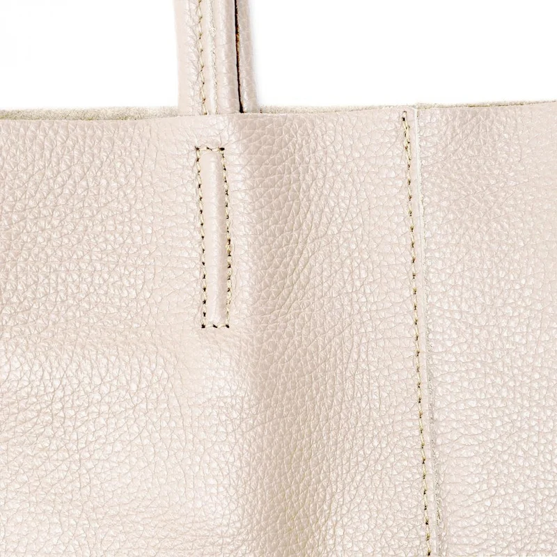 Sac cabas en cuir grainé NICE Taupe clair