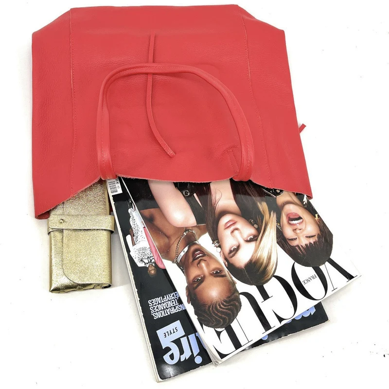 Sac cabas en cuir grainé NICE Rouge garance