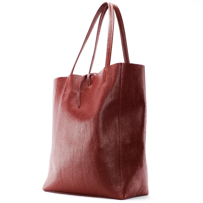 Sac cabas en cuir grainé NICE Rouge foncé