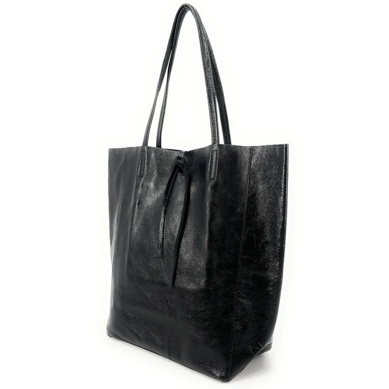 Sac cabas en cuir métallisé NICE Noir irisé
