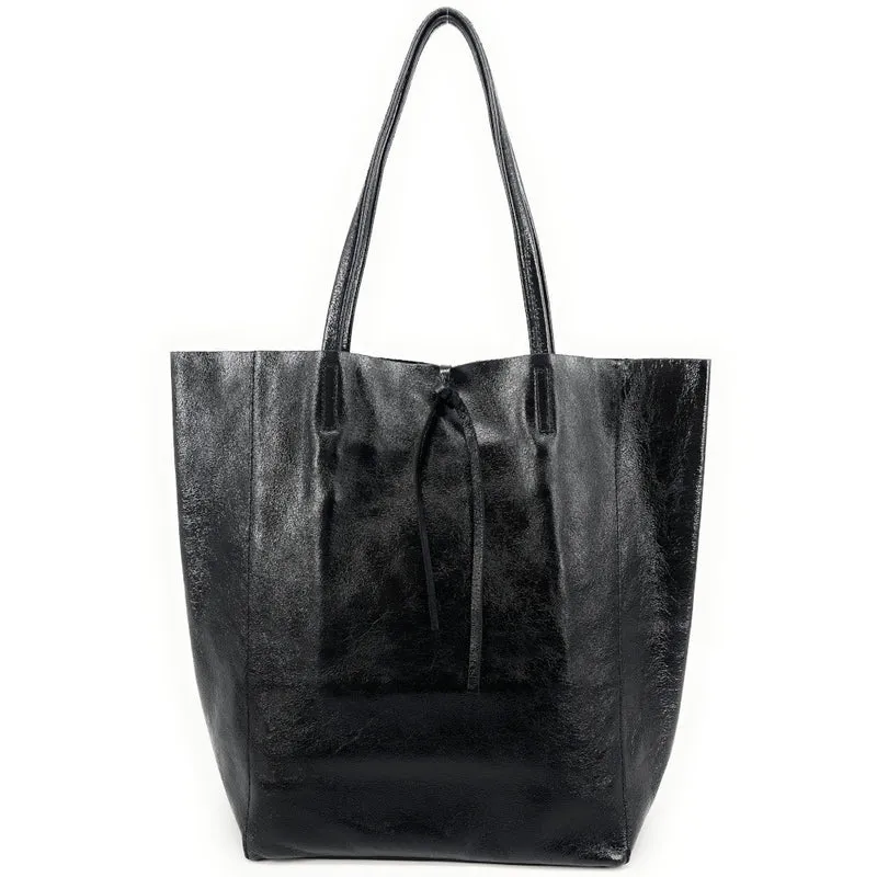 Sac cabas en cuir métallisé NICE Noir irisé