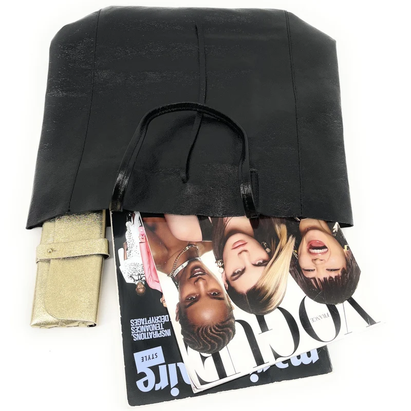 Sac cabas en cuir métallisé NICE Noir irisé