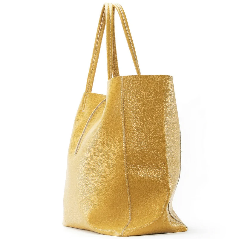 Sac cabas en cuir grainé NICE Jaune moutarde