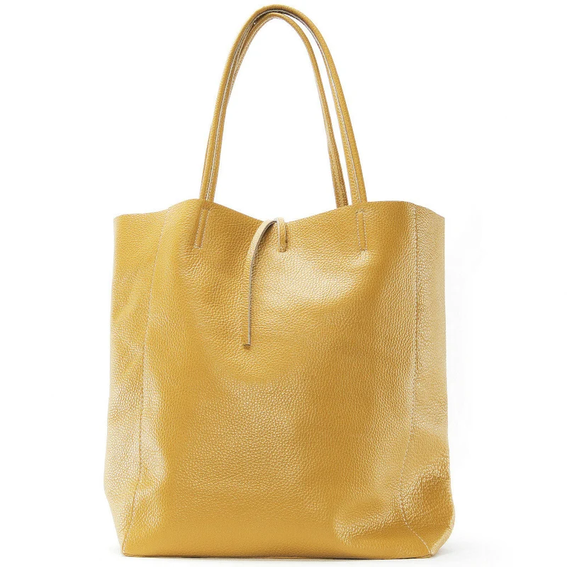 Sac cabas en cuir grainé NICE Jaune moutarde