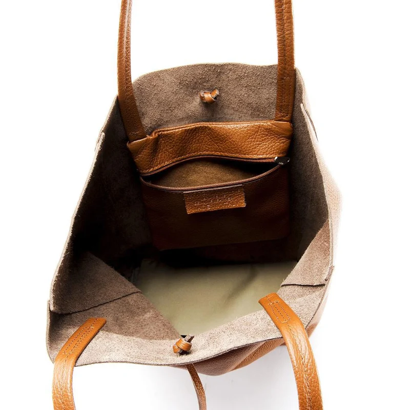 Sac cabas en cuir grainé NICE Cognac