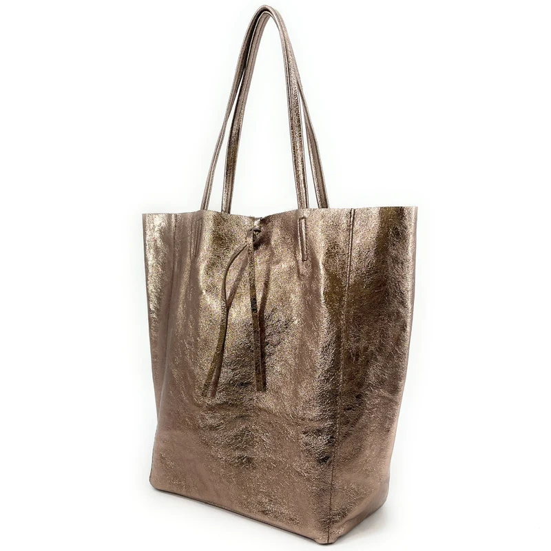 Sac cabas en cuir métallisé NICE Champagne irisé
