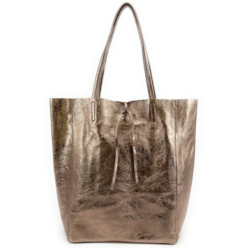 Sac cabas en cuir métallisé NICE Champagne irisé