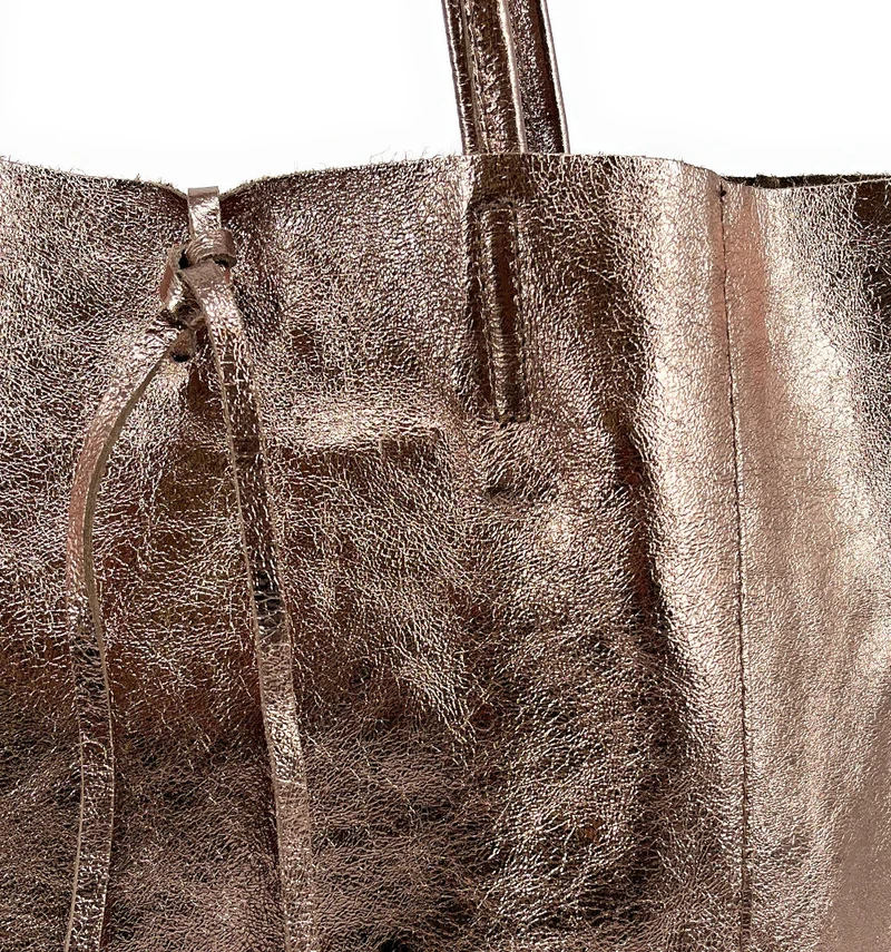 Sac cabas en cuir métallisé NICE Champagne irisé
