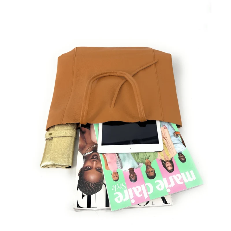 Sac cabas en cuir grainé NICE Marron Camel clair