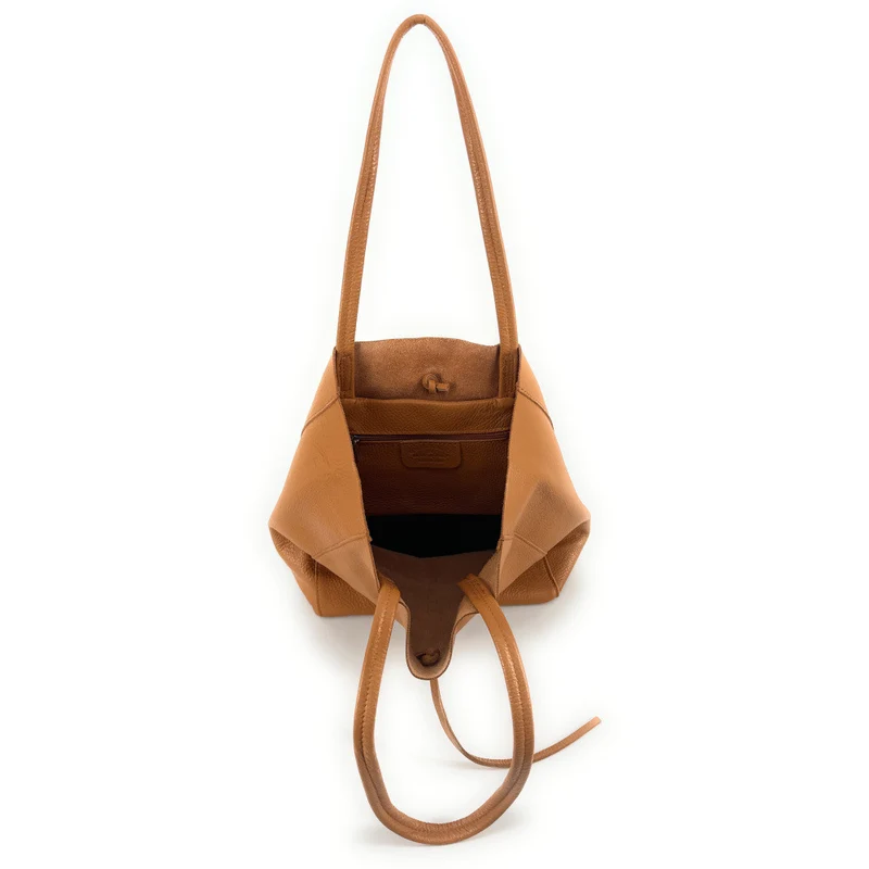 Sac cabas en cuir grainé NICE Marron Camel clair