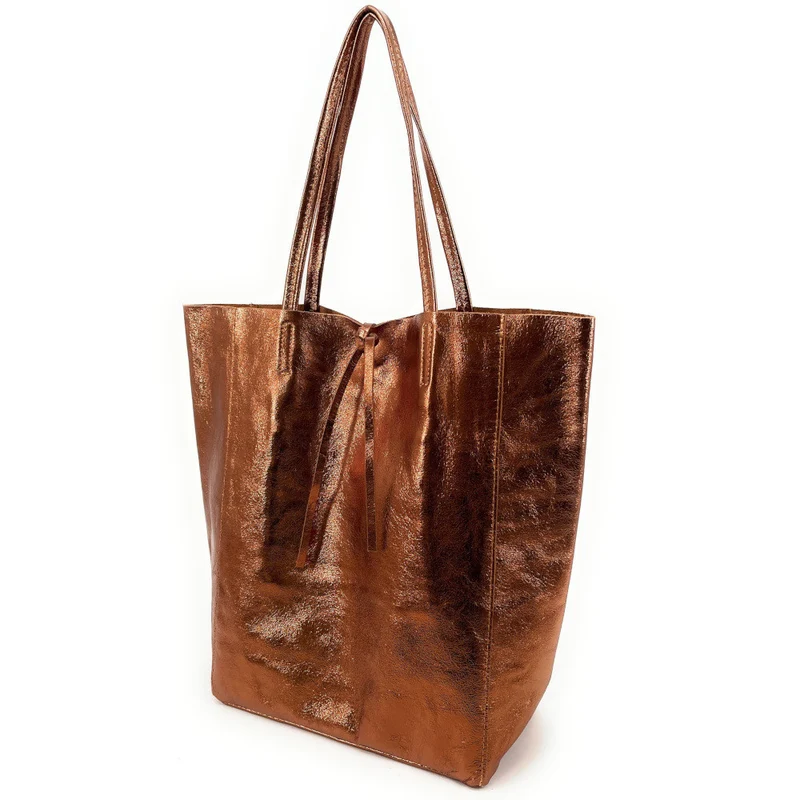 Sac cabas en cuir métallisé NICE Bronze