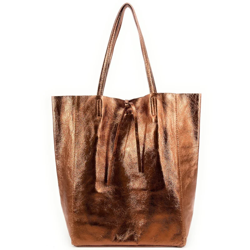 Sac cabas en cuir métallisé NICE Bronze