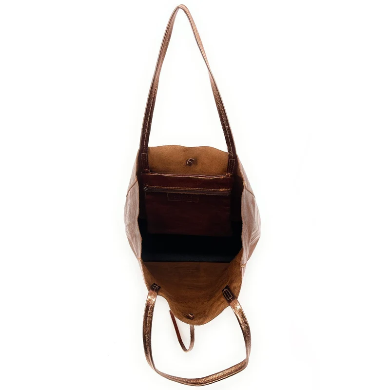 Sac cabas en cuir métallisé NICE Bronze