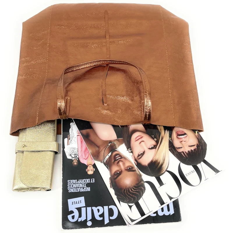 Sac cabas en cuir métallisé NICE Bronze