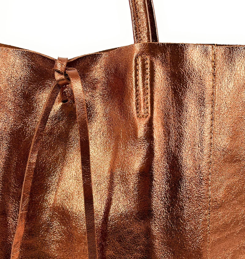 Sac cabas en cuir métallisé NICE Bronze