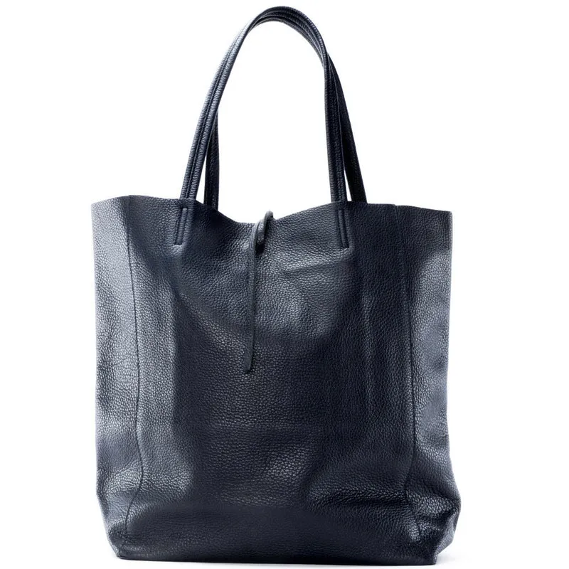 Sac cabas en cuir grainé NICE Bleu marine