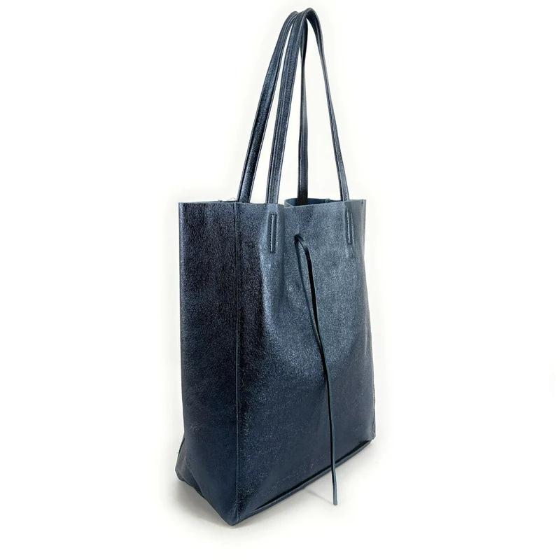 Sac cabas en cuir métallisé NICE Bleu céleste